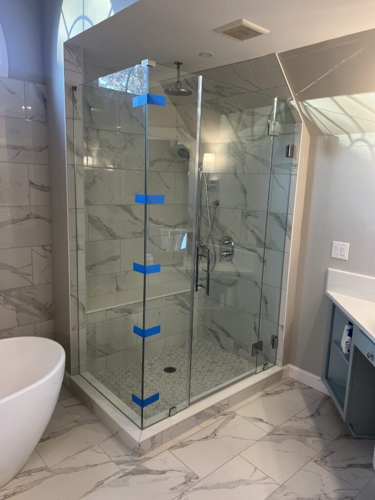 Panel Door panel return clipped corner chrome 1 - Shower Doors of Wilmington